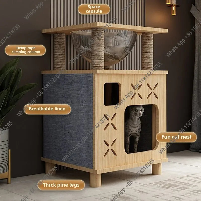 I L Solid Wood Cat Nest Cat Climbing Frame Space Capsule Cat Villa Nest Shelf Pet Toy Scratchers Products Furniture Accessories
