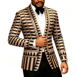 Men Black White Geometric Print Blazer Shawl Lapel Slim Fit Jacket Formal Wedding Groom Tuxedo For Party Prom
