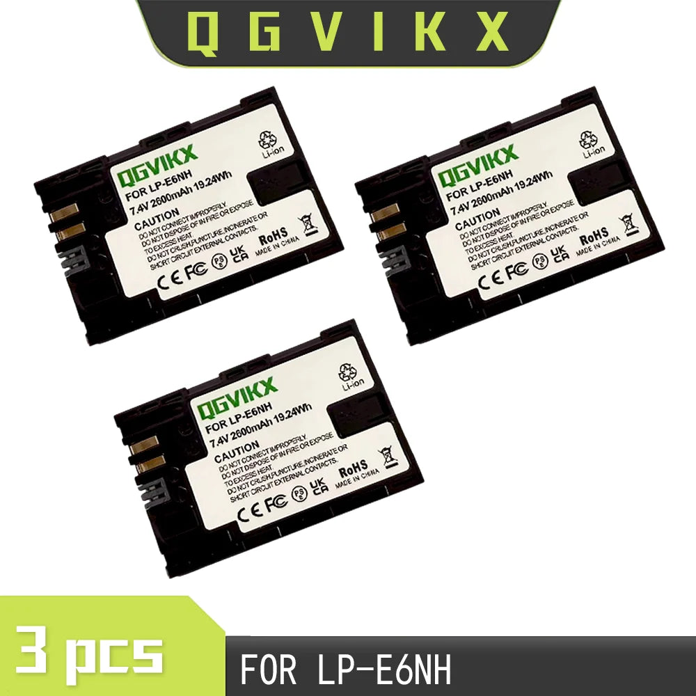 QGVIKX LP E6NH Compatible with Canon EOS R7 7.4V 2600mAh POWER BATTERY CAPACITY 19.24Wh 2-Pack Battery and Triple Slot Charger