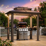 Gazebo 8 x 5FT, Aluminum BBQ Gazebo with Double Polycarbonate Top, Grill Canopy Hardtop with Shelves, Garden