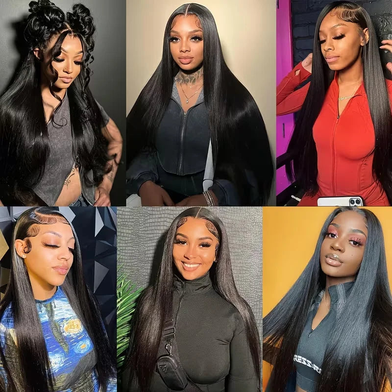 220% Hd Transparent 360 Full Lace Front Wig 40 Inch Pre Plucked Brazilian 13x6 Hd Lace Frontal Wig Bone Straight Human Hair Wigs