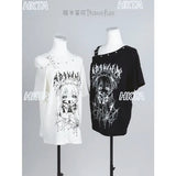 Original Off-shoulder Cami Tshirt Black White Oversized Japanese Subculture Cute Cosplay Women's T-shirts Harajuku Y2k Aesthetic
