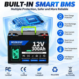 12V 300Ah 21700 LiFePO4 Battery Built-in Smart BMS,8000+ Cycles, Suitable for Solar Panels, Camper Vans, Marine Crafts