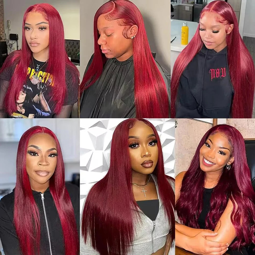 Burgundy 13x4 HD Lace Frontal Human Hair Wig Straight Red 13x6 Lace Front Human Hair Wigs 99J Colored 200% Human Hair Wig