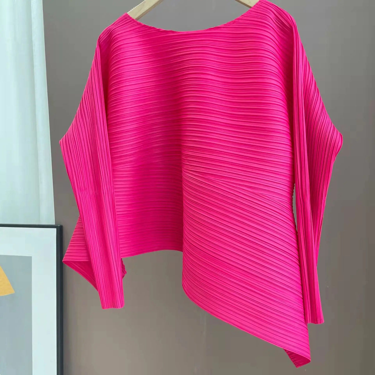 Miyake Pleated Round Neck Irregular Top Women Loose Casual T-shirt