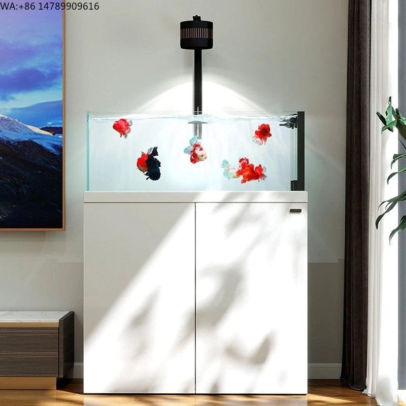 All-in-One AquariumModern Luxury Natural Stream Tank Pebble Landscape Goldfish Ultra White Glass Bottom Filter Smart Fish Tank F
