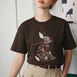 OLrain Women Oversized T-shirt 2026 Summer New Heavy Industry Embroidery Coffee Casual Tees Temperament Crew Neck Top O57XT98109
