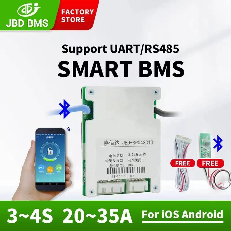 JBD Smart Bms Lifepo4 BMS 4S Lithium Battery Balance Board 20A 30A 35A Same Port Temp Sensor With UART RS485 Bluetooth Function
