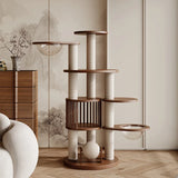 Modern Eco-friendly 4-Level 102cm Wood & Sisal Cat Scratching Tree for Living Room All Seasons Multi-Cat Climbing Toys