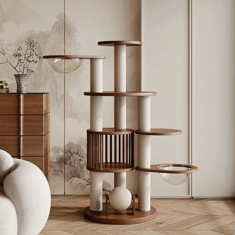 Modern Eco-friendly 4-Level 102cm Wood & Sisal Cat Scratching Tree for Living Room All Seasons Multi-Cat Climbing Toys