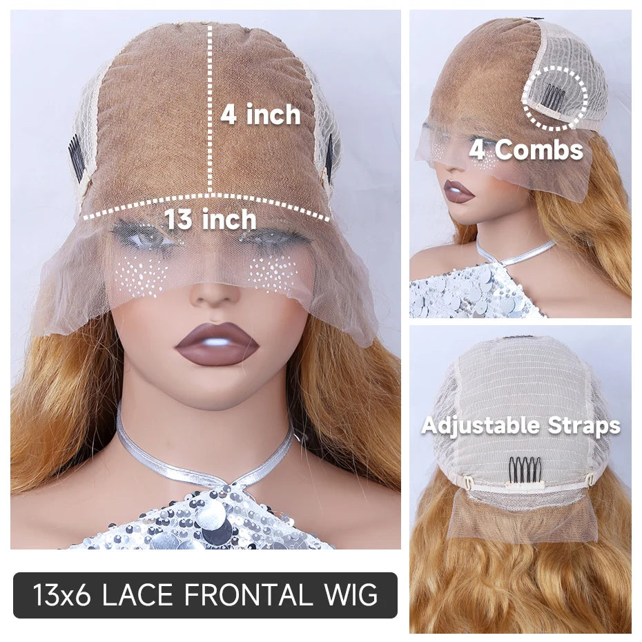 Honey Blonde Body Wave Lace Front Wig Human Hair #27 Colored Human Hair Wig PrePlucked 13x6 HD Lace Frontal Wigs For Black Women