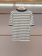 Summer New 2026 Women Short Sleeved Loose Round Neck Striped T-Shirt and Top Versatile