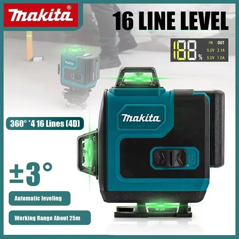 Makita  360 Horizontal Vertical 16-Line Cross Level High-Precision Portable Tool High-Precision Green Light Laser  Wall-Mounted