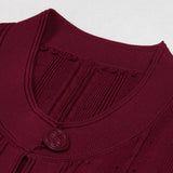 Three Colors High-quality New Elastic Knitted Fabric Hollowed Out Single Breasted Round Neck Long Sleeved Slim Fit Women Dress
