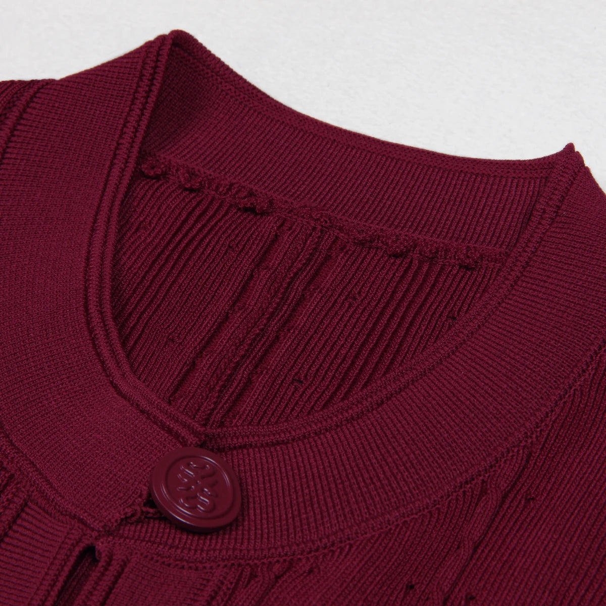 Three Colors High-quality New Elastic Knitted Fabric Hollowed Out Single Breasted Round Neck Long Sleeved Slim Fit Women Dress