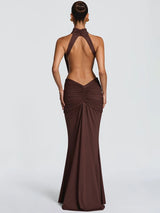 Mozision Turtleneck Backless Sexy Maxi Dress Women Gown Elegant Off-shoulder Sleeveless Ruched Bodycon Club Party Long Dress