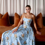 Oligai Floral Print Midi Sundress Elegant Spaghetti Strap Flowy Dress Aussie Summer Women Boho Chic Beach Dress
