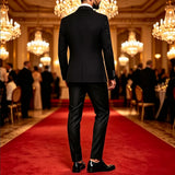 Men Sparkling Rhinestone Tuxedo Suit 3‑Pcs Set Blazer+Pants+Bow Tie Slim Fit Black Crystals Beading Wedding Groom Prom Party Stage Performance Formal Costume Homme