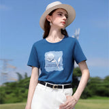 I BELIEVE YOU Short Sleeved Round Neck T-Shirt 2026 Summer New Rose Appliques Letter Printed Fashion Tee For Women 2261016348