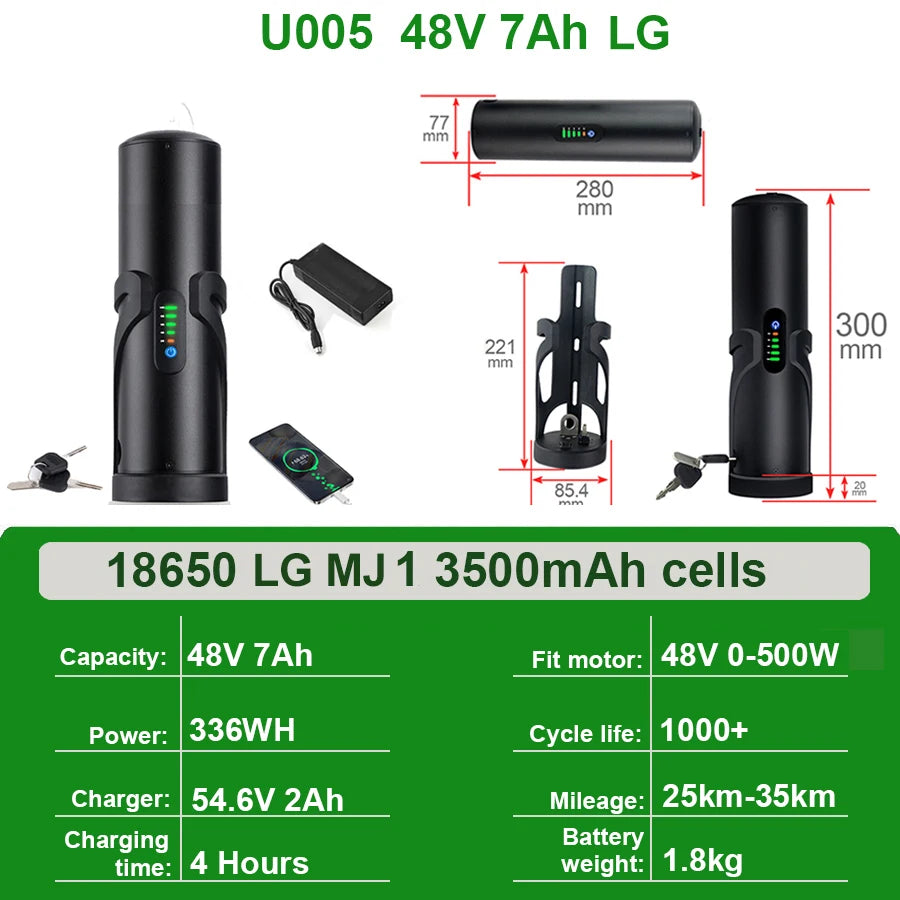 Mini Bottle EBike Battery 36V 10.5Ah 9Ah 48V 7Ah San-yo 18650 Li-ion Battery Pack for Bafang TSDZ2 250W 350W 500W Motor