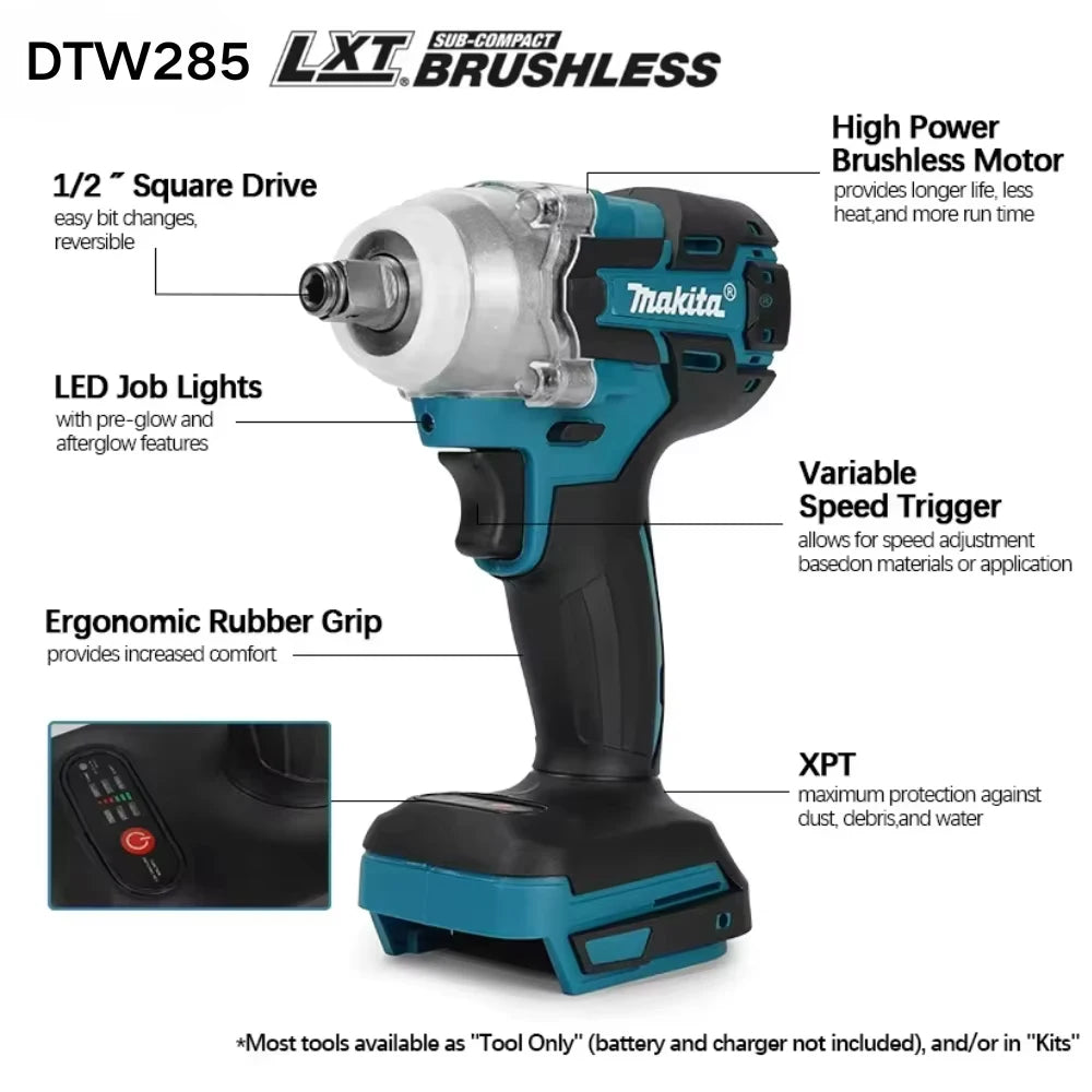 Makita DTW285 520N.M Brushless Impact Wrench Cordless Electric Wrench High Torque Rechargable Tool For Makita  Battery