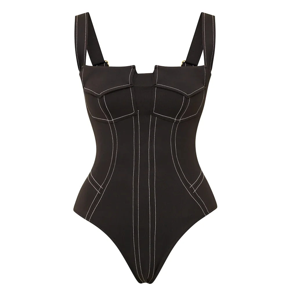 FLAXMAKER Pockets One Piece Swimsuit and Pants Women Swimwear Bodysuit Dress