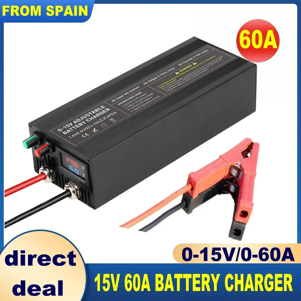 12v 100A 60a lithium Battery Charger 30A 20A 40A 50A Fast Charger with Adjustable Current 100V-240V for Lifepo4 Lithium Battery