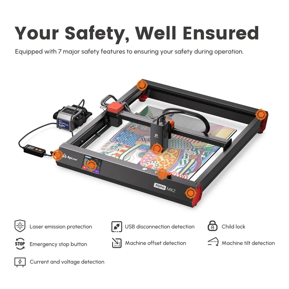 AlgoLaser Alpha MK2 20W 400x850mm Area CNC Laser Engraver Cutter With Screen Table Woodworking Tool Engraving Cutting Machine