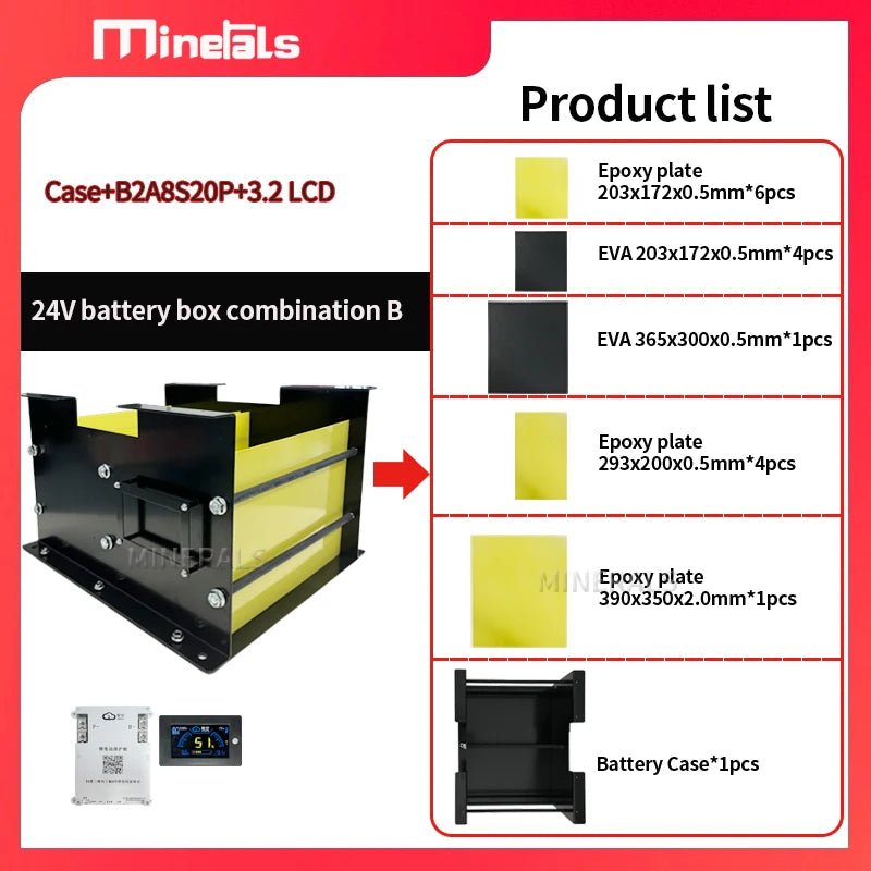8S DIY Battery Case 24V for 280AH MB31 EVE 304AH JK 8S 200A BMS 3.2 LCD Optional Easy Installation High Quality Connection Card
