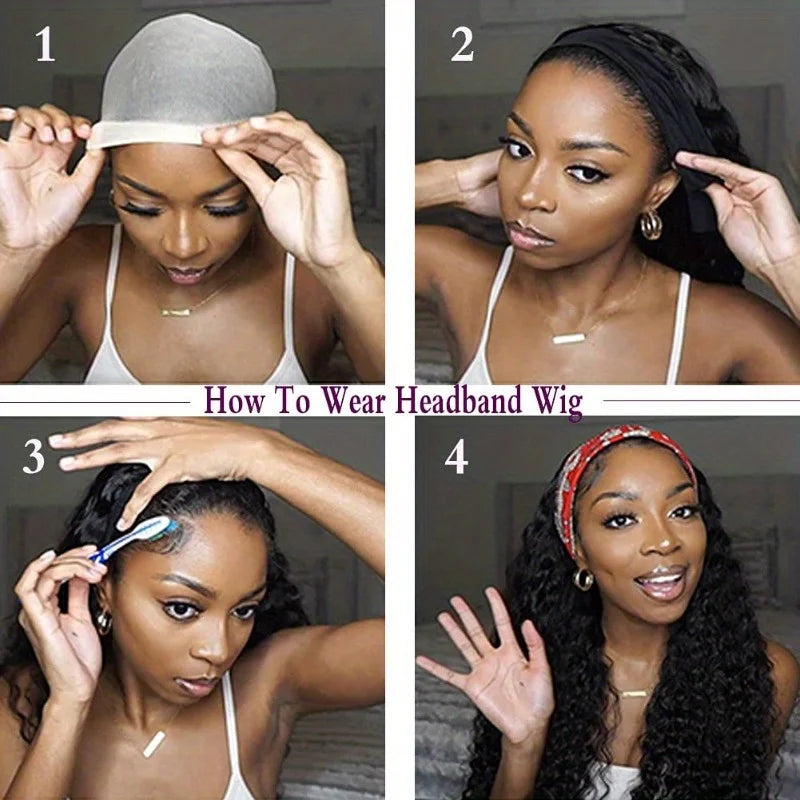 Human Hair 200% Density Headband Wig Human Hair Wigs Wear and Go