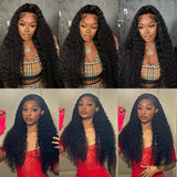 250 Density Deep Wave 40 Inch 13x6 13x4 HD Lace Front Wig 100%Human Hair Wig Water Wave Curly 360 Full Lace Front Wig Black