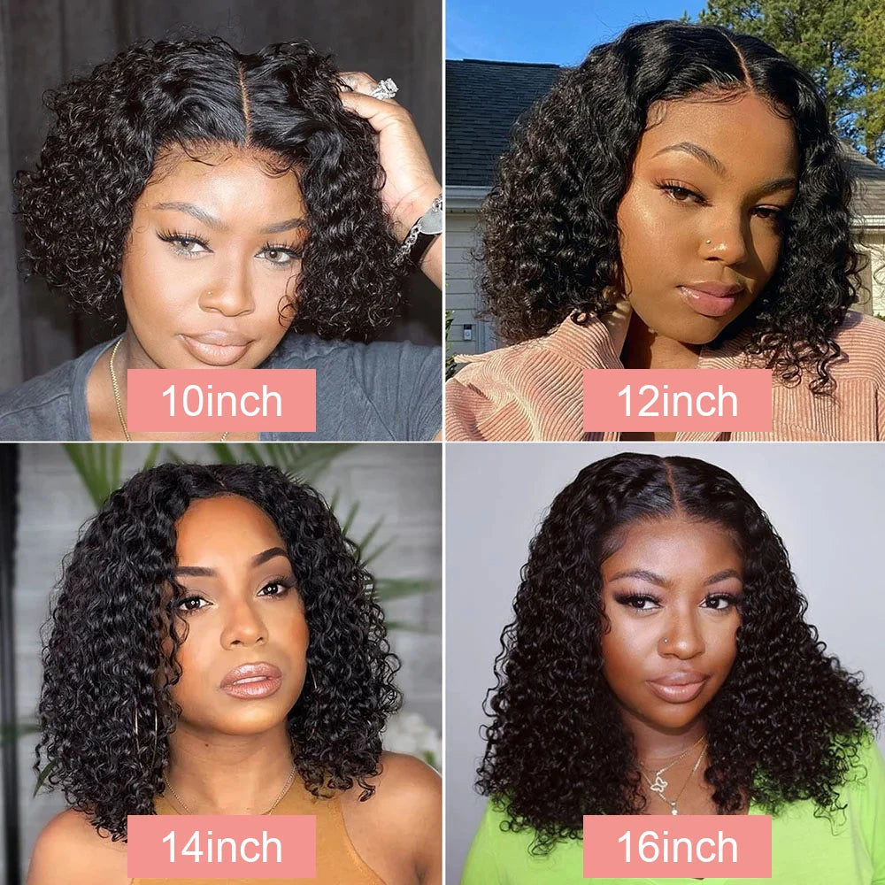Pre Cut No Glue Water Wave 13x6 Bob Wigs Curly 7x5 Glueless Wig Human