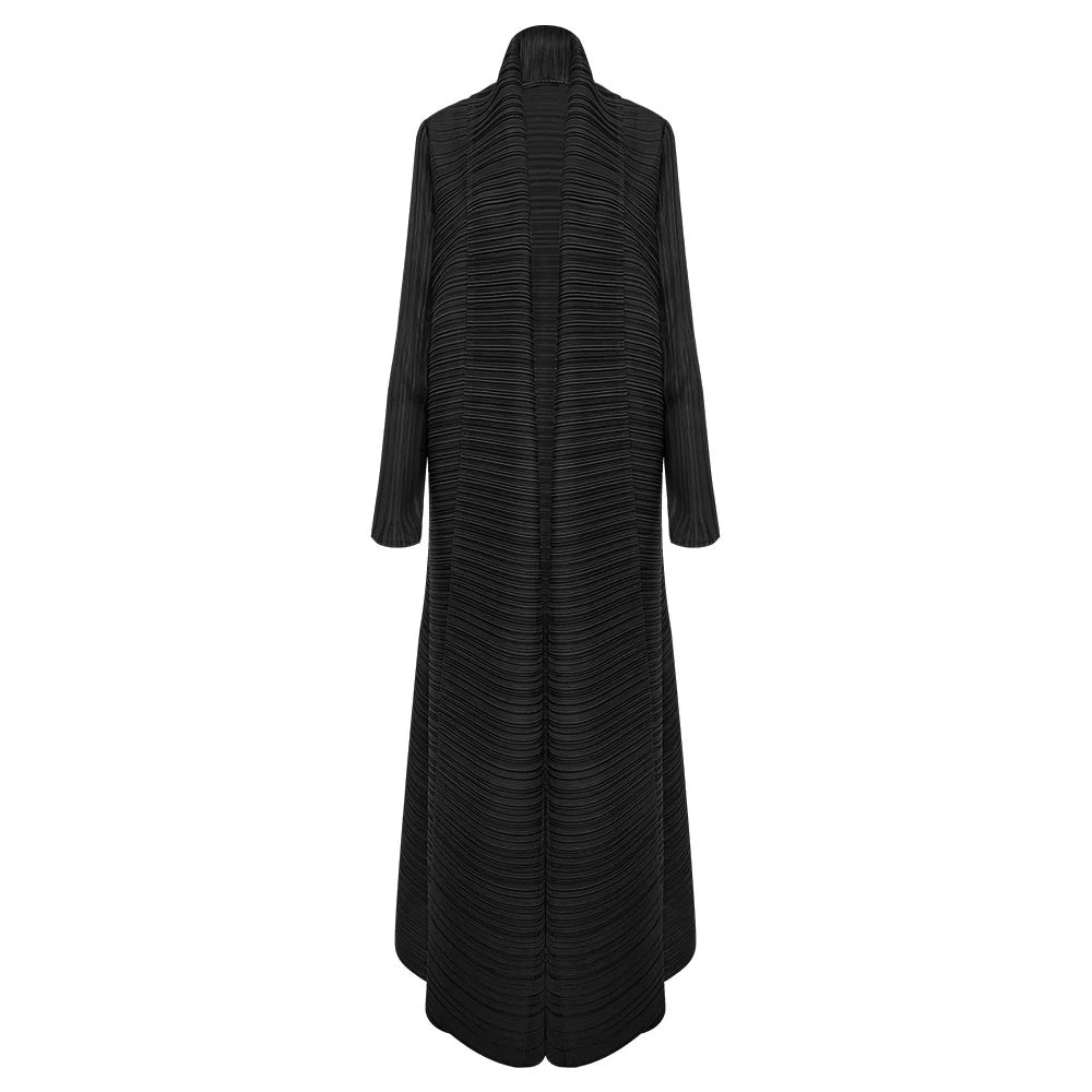 Miyake Pleated Turndown Collar Long Sleeve Cardigan Dress Long Coats Women New Abaya Fashion Solid Loose Large Size Clothes