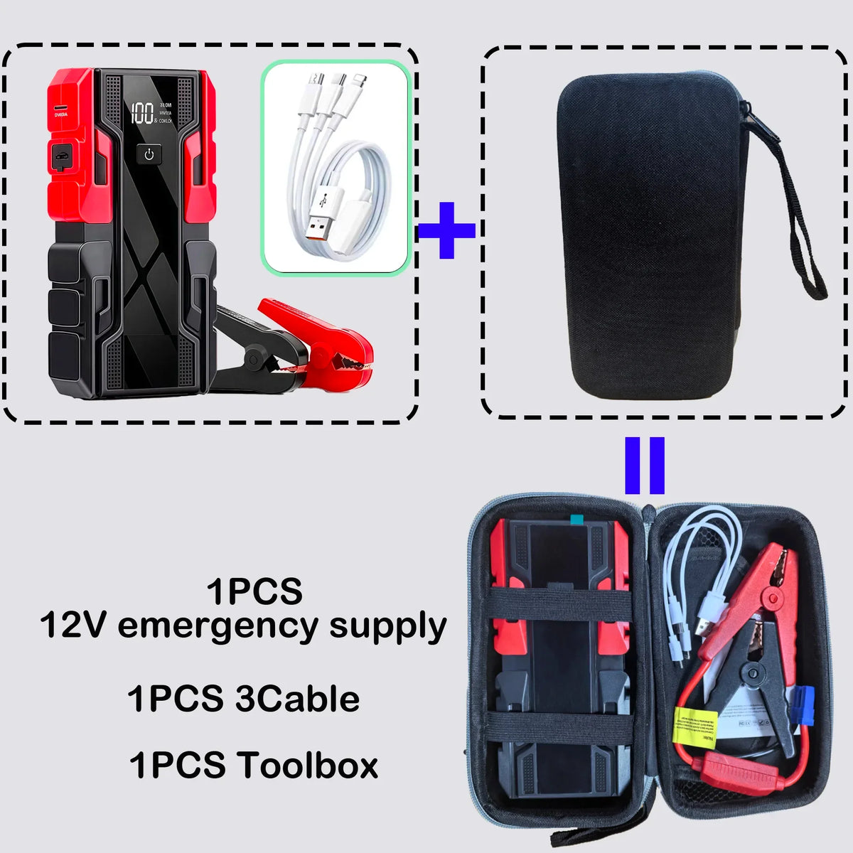 12V Car Jump Starter , 3000A Peak 99800mAh Portable Power Bank ,12V Auto Battery Booster with LCD Display, Emergency LED Light