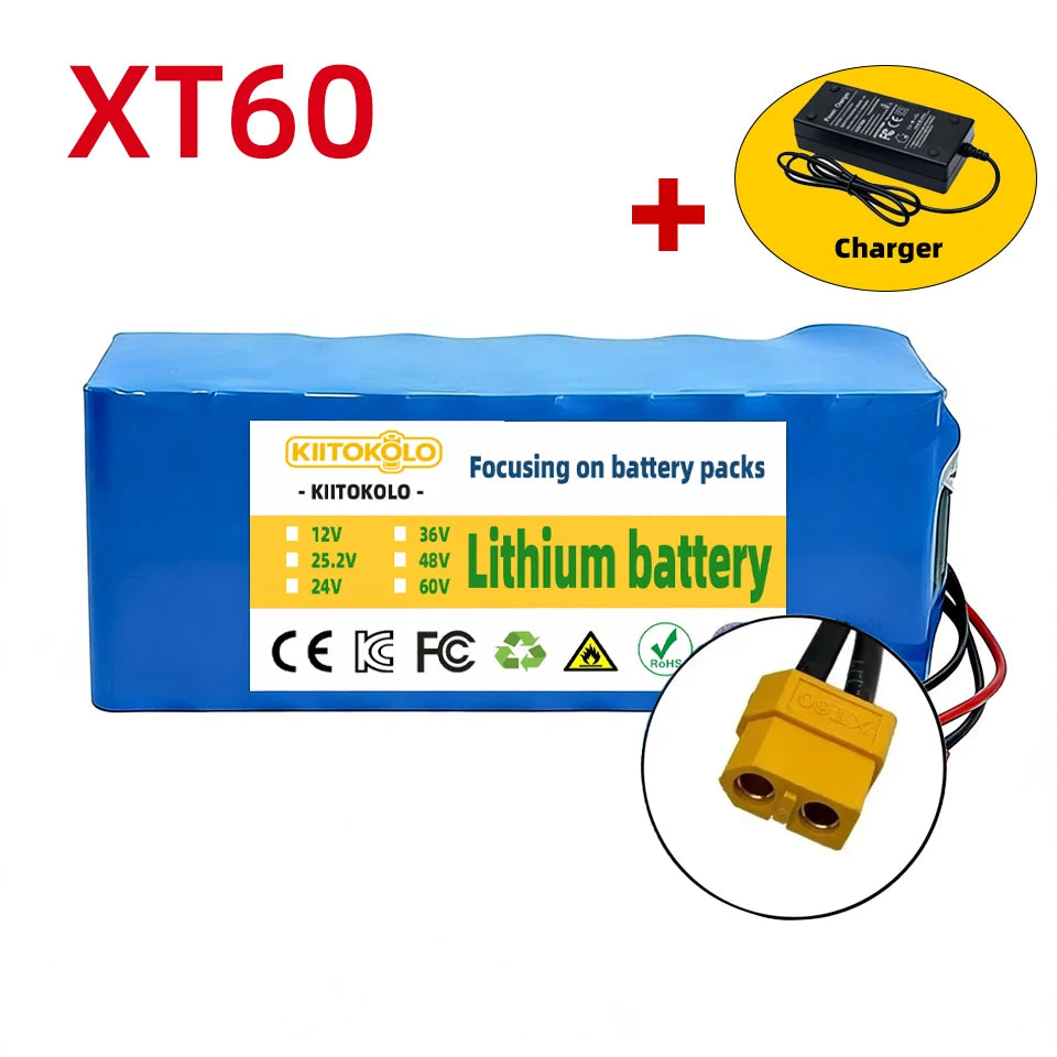 36V 10000mAh 10S4P Lithium Ion Battery Built-in BMS High Capacity Replacement Battery for 500W Electric Scooter E-Bike