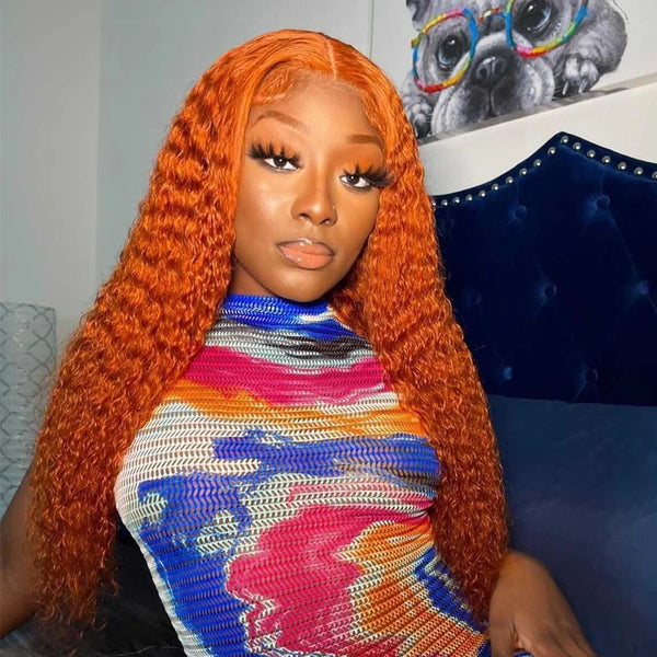 Deep Wave 40 Inch Ginger Orange Vietnamese 13x6 Lace Front Wigs Original