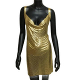 Sexy Metallic Sequin Mini Dress For Women Backless Cocktail Club Glitter Low Cut Halter Dress Rave Party Nightclub Dresses