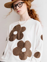 imakokoni original autumn loose white T-shirt women's artistic versatile plush flower casual long sleeved top