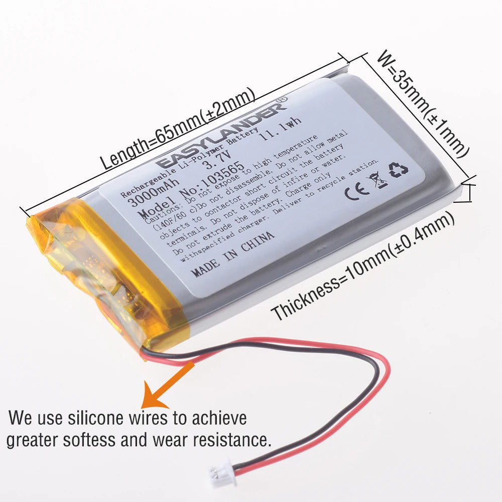 10pcs/Lot Silicone Wires 103565 103665 3.7V 3000mAh JST1.25 2P Li-Polymer Battery for console Miyoo Mini Plus Game machine