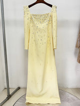 HIGH QUALITY Newest Fashion 2026 Designer Vestido Women's Square Collar Beading Diamonds Long Sleeve Maxi Dress