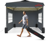10x10 Pop Up Canopy with Sidewalls, Easy Up Canopy Tent, Heavy Duty Tents for Parties, One Person Set Up Event Tent, Grey