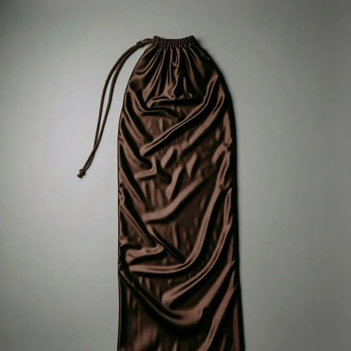 Glossy Coffee Satin Silk Maxi Dress Ice Silk Wrapped Sexy Long Sleeping Bag