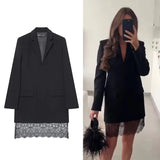 2025 New Fashion Lace Splicing Short Dresses for Women Long Sleeve Blazer Style Mini Dress Woman Chic Elegant Office Dress