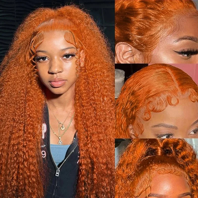 34inch Orange Ginger Water Wave Lace Front Wigs 13x4 13x6 #350 Colored Wigs Brazilian Human Hair Deep Curly Wigs 260Density
