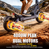 Dual 4000W Motor Electric Scooter for Adults 45MPH Fast E-Scooter 60V 27Ah 11" Off-Road Vacuum Tires 330lbs Heavy Duty