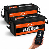 Buknuwo LiFePO4 24V/25.6V 100Ah Lithium Battery With Bluetooth Built-in 100A BMS Grade A Cells 2560Wh Power Energy Storage Battery Low-Temp Protection Capable Of Over 10000 Cycles Support Parallel Battery For Solar,RV,Marine,Off-Grid Application,Camp