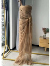DEAT 2026 mesh dress for vacation,single straps high waist long vestido,pullover sheer fake two pieces party dresses