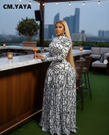 CM.YAYA Women Full Sleeve Printed O-neck Maxi Long Dress 2026 Evening Birthday Vacation Sexy Party Club Vestidos Dresses
