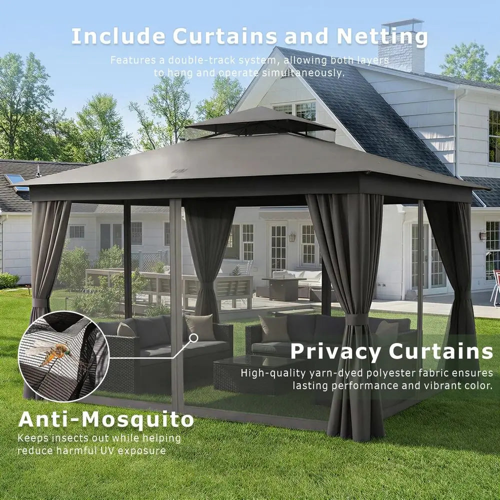 Outdoor Gazebo, Heavy Duty Metal Frame Patio Gazebo Canopy with Waterproof Double Roofs, Tent Shelter with UPF50 Protection, Mo