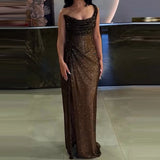 Sexy Elegant Full Length High Split Party Dress Chic Girdling Banquet Maxi Dress Luxury Women One Shoulder Glitter Slim Dress